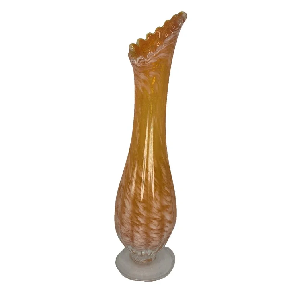 Vintage Swung Vase Orange Swirl Twisted Glass Vase Mid Century Modern MCM Style